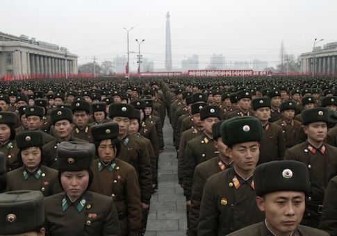 North Korean soldiers attend rally celebrating nuclear test / AP