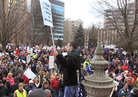 Right-to-Work protest in Michigan / AP
