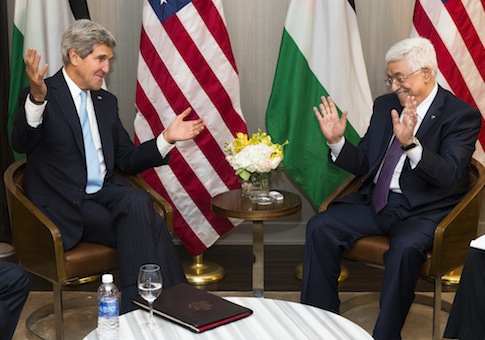 Secretary of State John Kerry, left, meets with Palestinian Authority President Mahmoud Abbas  / AP