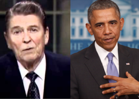 Reagan's televised address apologizing for Iran-contra scandal and Obama apologizing for Obamacare rollout / AP