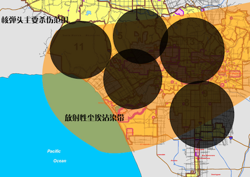 Chinese map showing nuclear strikes on Los Angeles