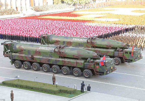 KN-14 intercontinental ballistic missiles on display at an Oct. 10 military parade in Pyongyang