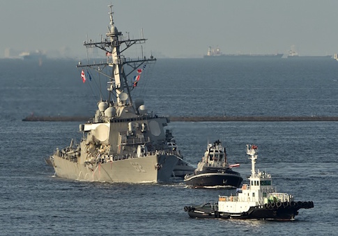 U.S. Navy guided missile destroyer USS Fitzgerald arrives at its mother port US Naval Yokosuka Base, Kanagawa