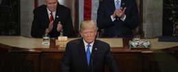 President Donald J. Trump delivers the State of the Union address as U.S. Vice President Mike Pence and Speaker of the House Paul Ryan look on