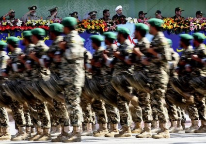 Military forces marching during an annual military parade in Tehran, Iran, Sunday, Sept, 22, 2013