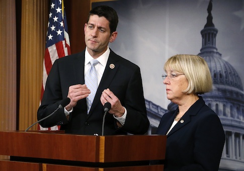 Senate Budget Committee chairman Senator Patty Murray (D-WA) (R) and House Budget Committee chairman Representative Paul Ryan (R-WI) (L) hold a news conference to introduce The Bipartisan Budget Act of 2013