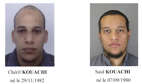 A call for witnesses released by the Paris Prefecture de Police January 8, 2015 shows the photos of two brothers Cherif Kouachi (L) and Said Kouachi, who are considered armed and dangerous, and are actively being sought in the investigation of the shooting at the Paris offices of satirical weekly newspaper Charlie Hebdo on Wednesday