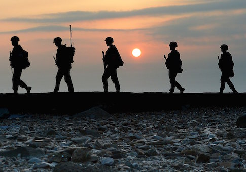 South Korean marines patrol along a bank of a shore on Yeonpyeong island just south of Northern Limit Line (NLL), South Korea