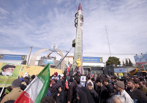 Iranian-made Emad missile is displayed during a ceremony marking the 37th anniversary of the Islamic Revolution, in Tehran