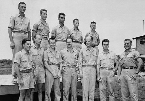 Maj. Thomas Ferebee and other crew members of the Enola Gay / AP