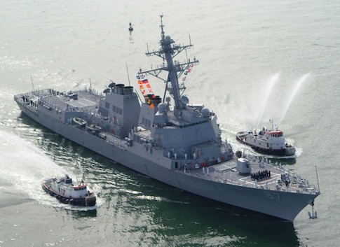 The USS Mason (DDG 87), a guided missile destroyer, arrives at Port Canaveral