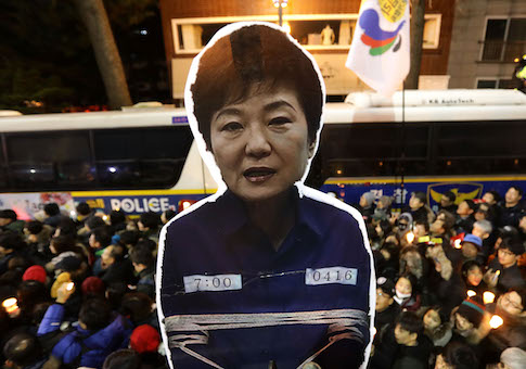 Protesters gather and occupy major streets in the city center for a rally against South Korean President Park Geun-hye on December 3