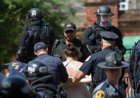 A protester is arrested in Charlottesville
