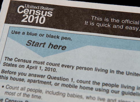 The official US Census form, pictured o