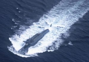 This undated picture shows a nuclear-powered submarine of the People's Liberation Army Navy's North Sea Fleet preparing to dive into the sea