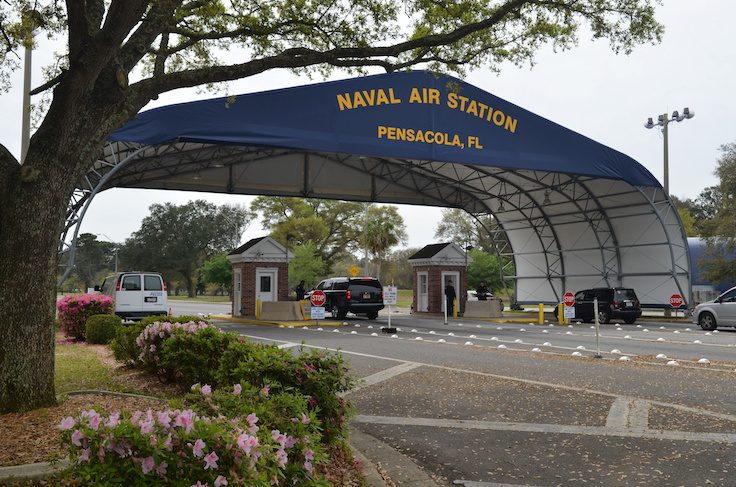 Main gate at Naval Air Station Pensacola is seen on Navy Boulevard in Pensacola